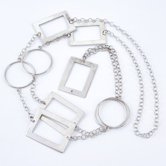 Vintage Geometric Link Sterling Silver Statement Necklace 36” - Picture 2 of 5